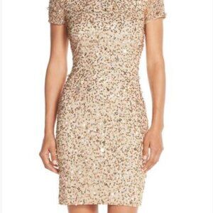 NWT Adrianna Papell Full Sequin Metallic Cap Sleeve Mini Dress In‎ Gold Size 4